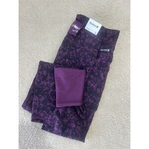 Hurley Womens Small Potent Purple Reversible‎ Leggings Camo Performance Casual